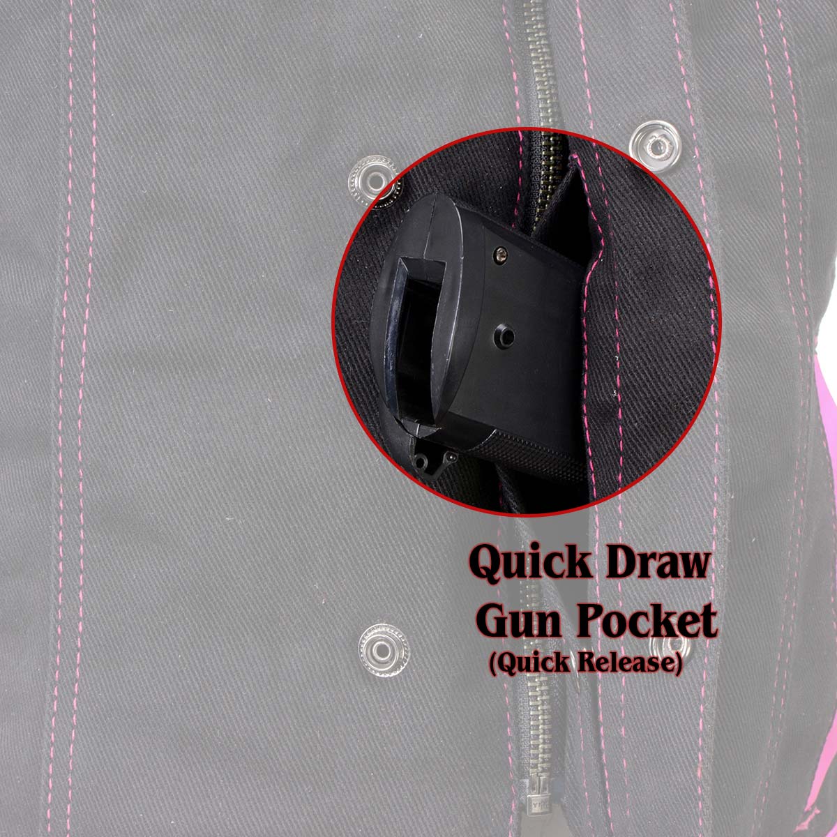 Women's 'Skelly' Black with Pink Motorcycle Denim Vest w/ Skull Embroidery