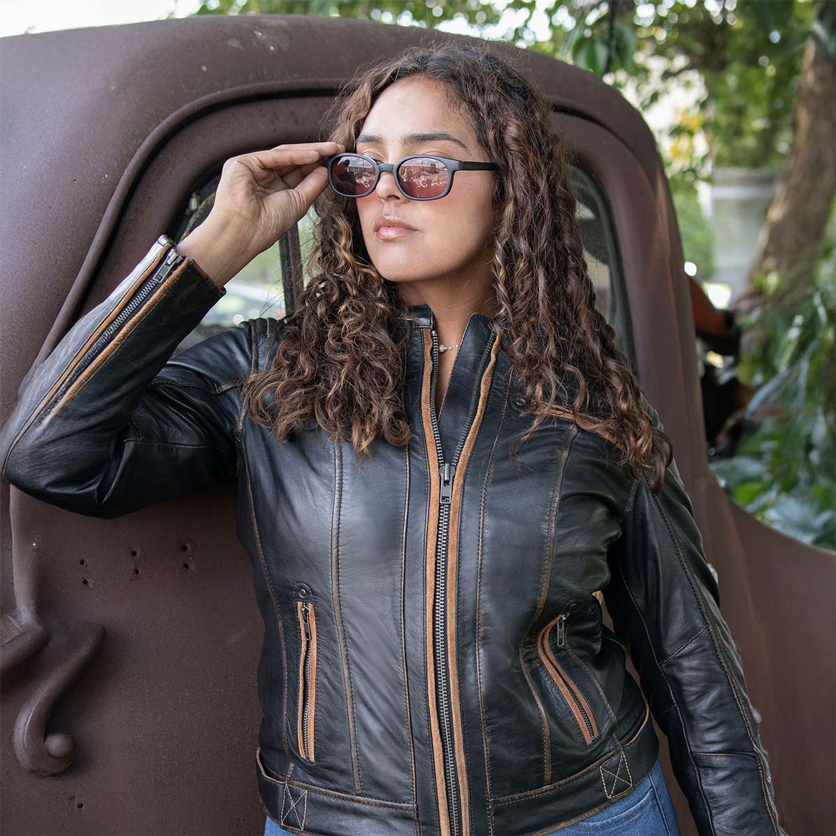 Women’s Rebel Scooter-Style Leather Jacket – Vintage Brown, Milwaukee Motorcycle Clothing Co.