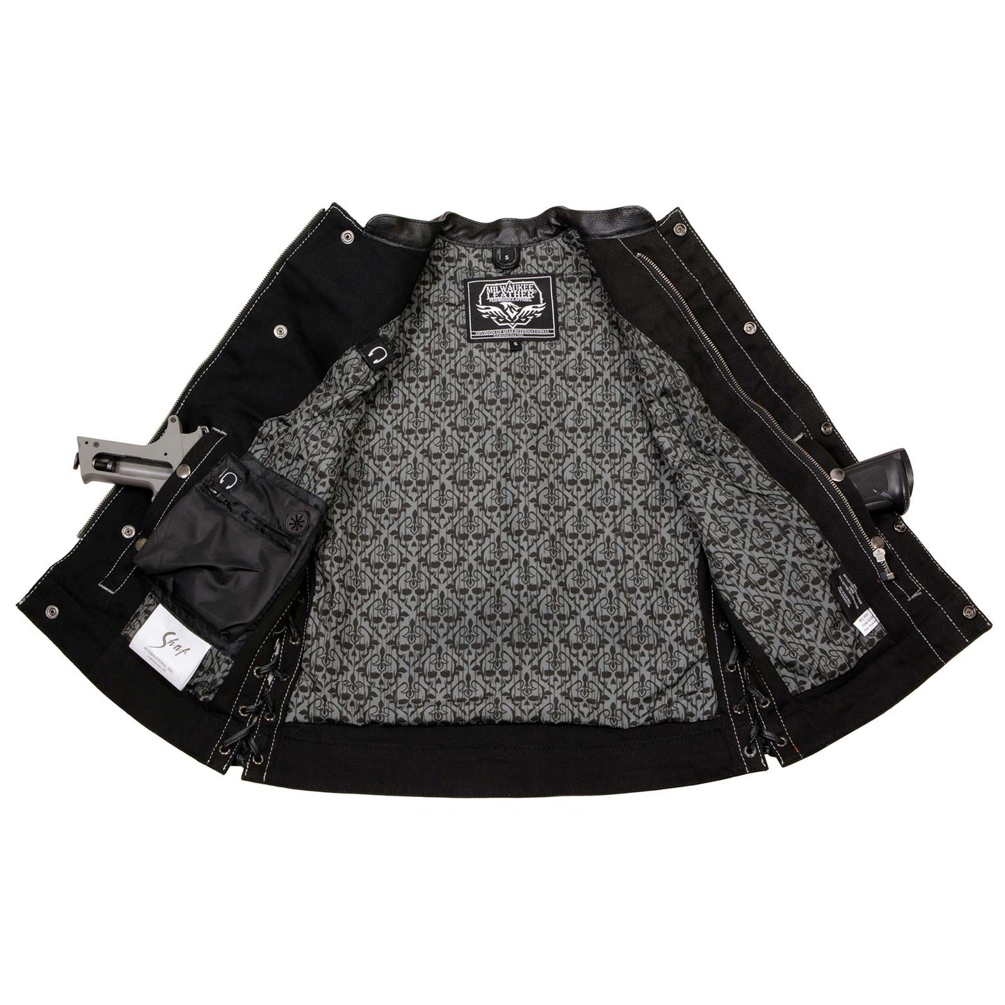 Women's 'Skelly' Black Motorcycle Denim Vest W/ Skull Embroidery