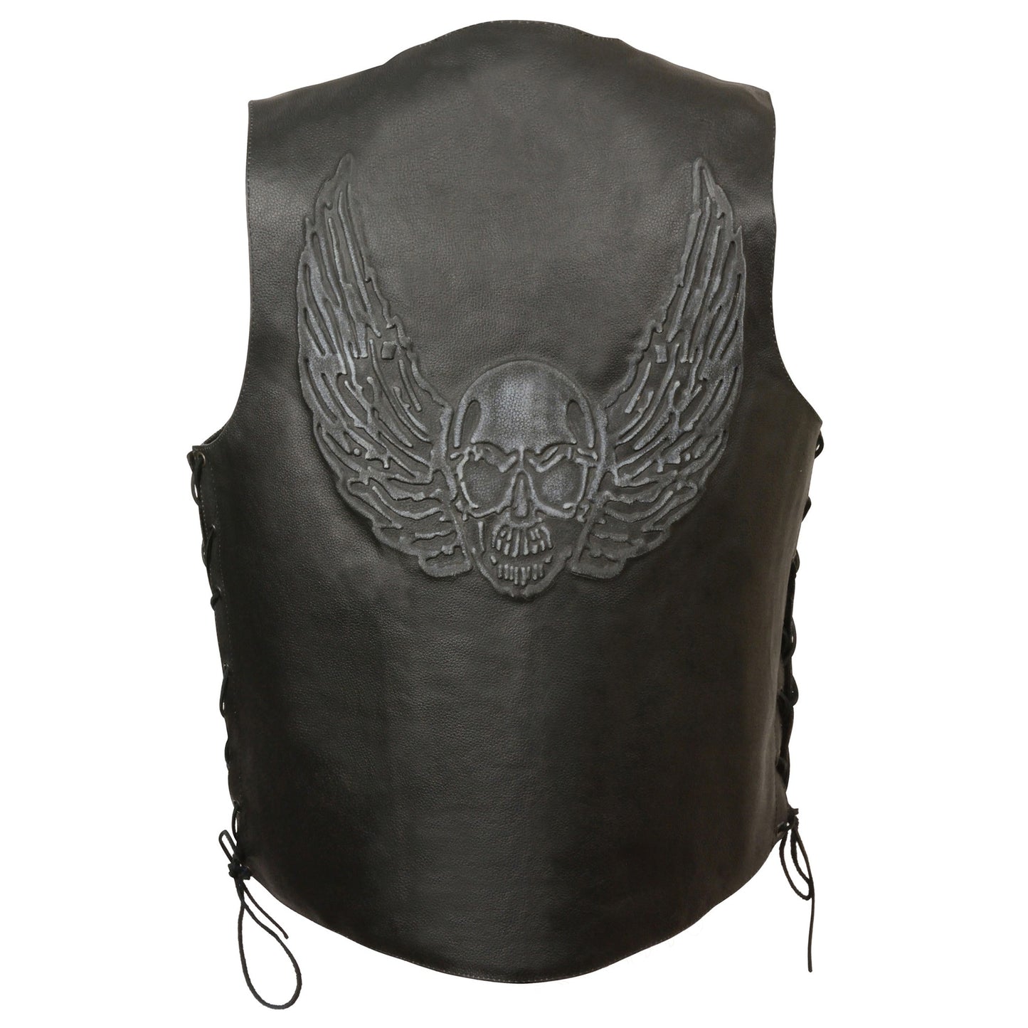 Men’s Side Lace Leather Vest w/ Skull & Wings