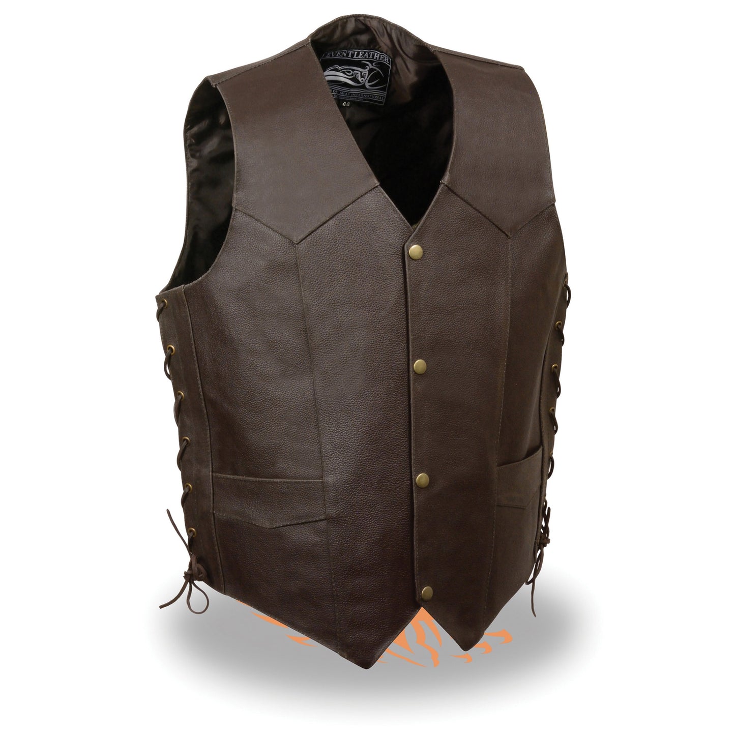 Men’s Side Lace Leather Vest w/ Skull & Wings