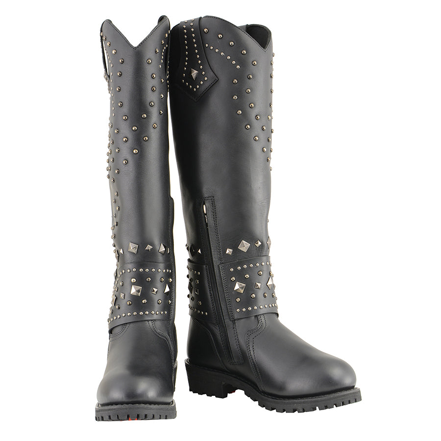 Women’s Extra Tall Studded & Riveted Pull On Western Style Boot