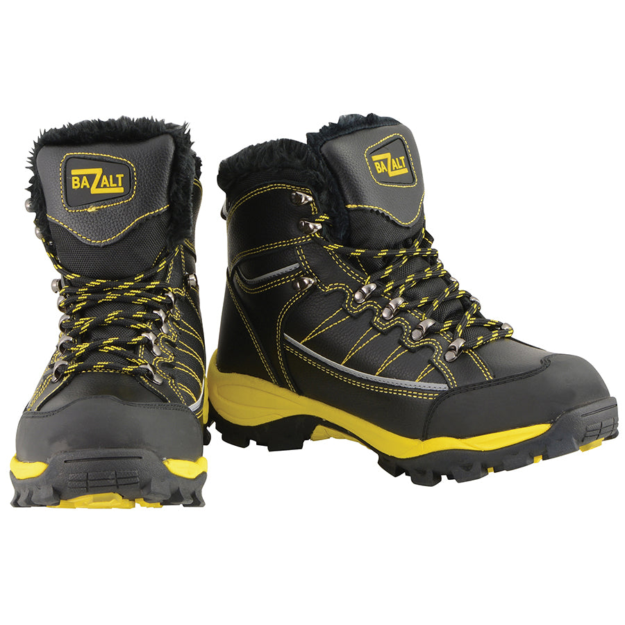 Men’s Black & Yellow Water & Frost Proof Leather Boots w/ Fur Lining