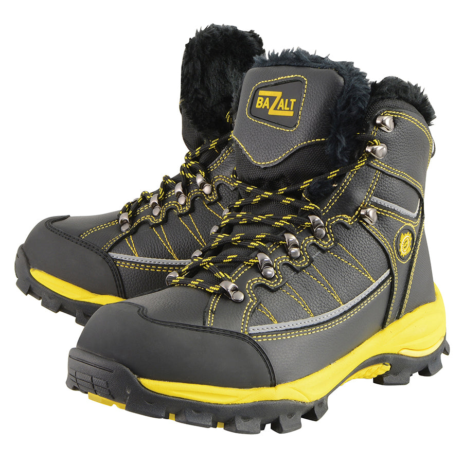 Men’s Black & Yellow Water & Frost Proof Leather Boots w/ Fur Lining