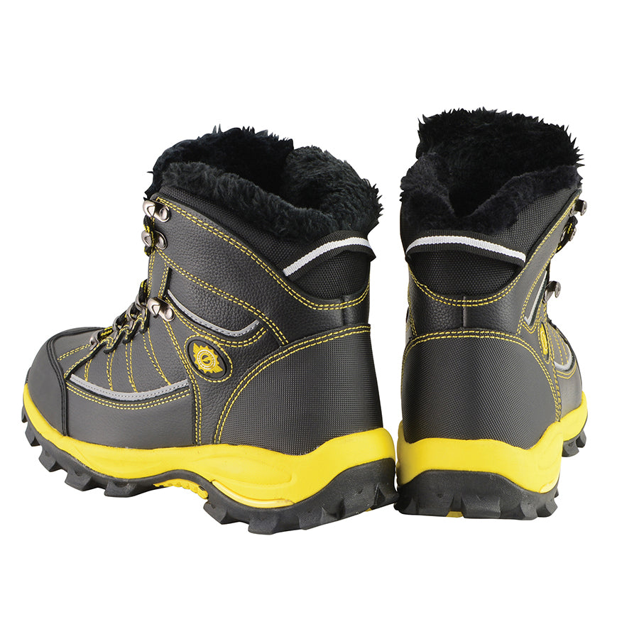Men’s Black & Yellow Water & Frost Proof Leather Boots w/ Fur Lining