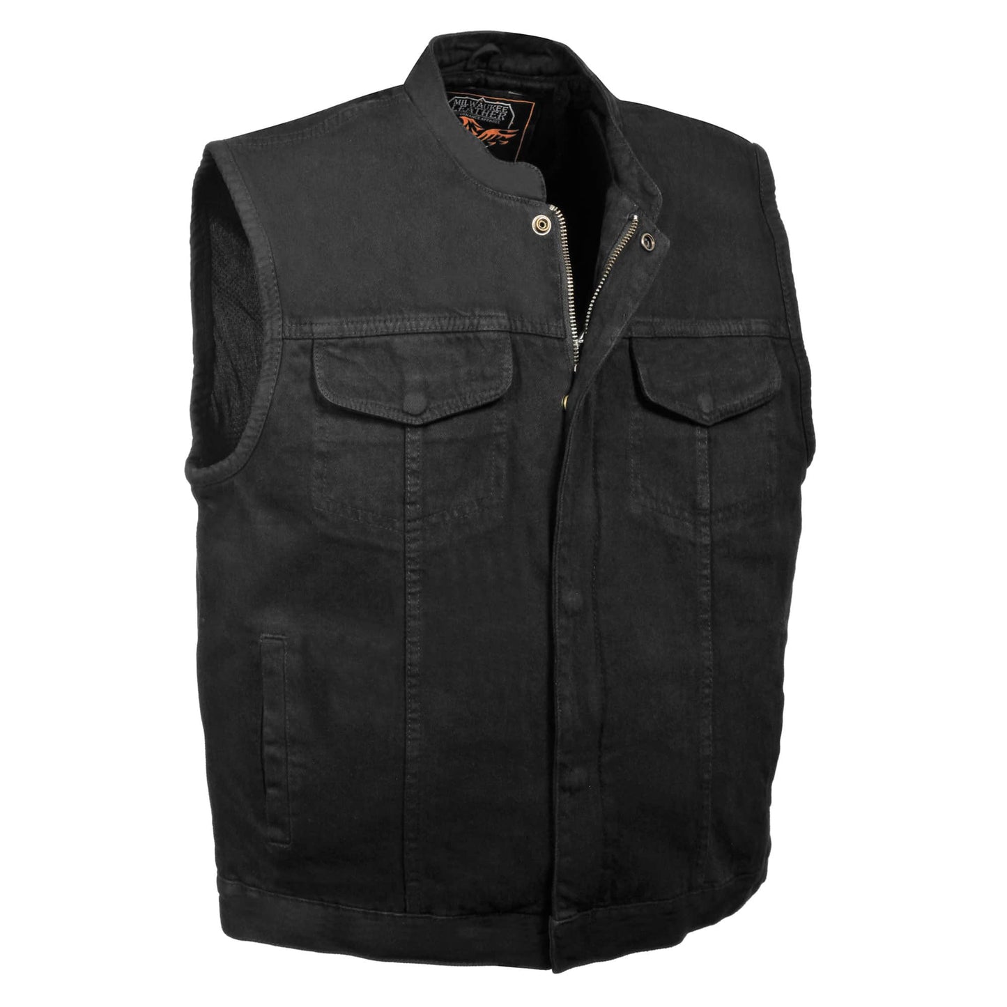 Men’s Concealed Snap Denim Club Style Vest w/ Hidden Zipper