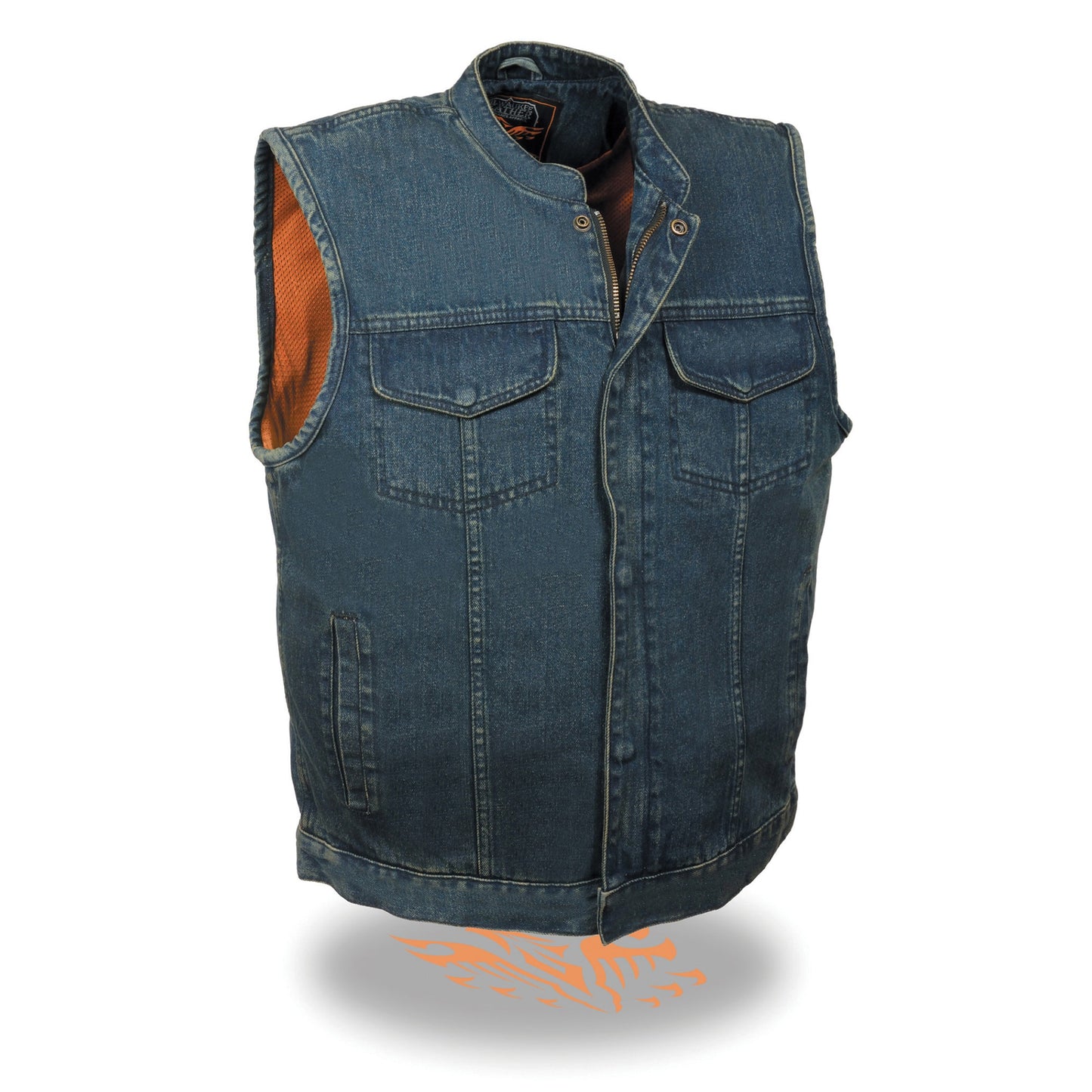 Men’s Concealed Snap Denim Club Style Vest w/ Hidden Zipper