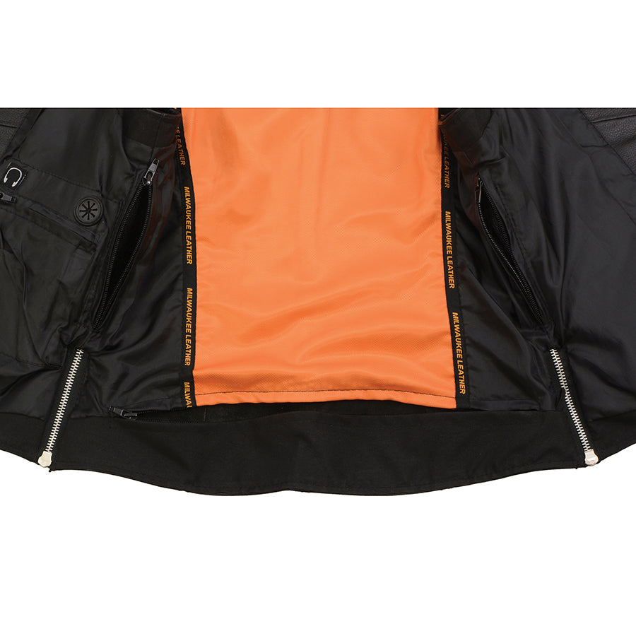 Ladies Leather Zipper Front Vest with Riveted M/C Lapel Collar