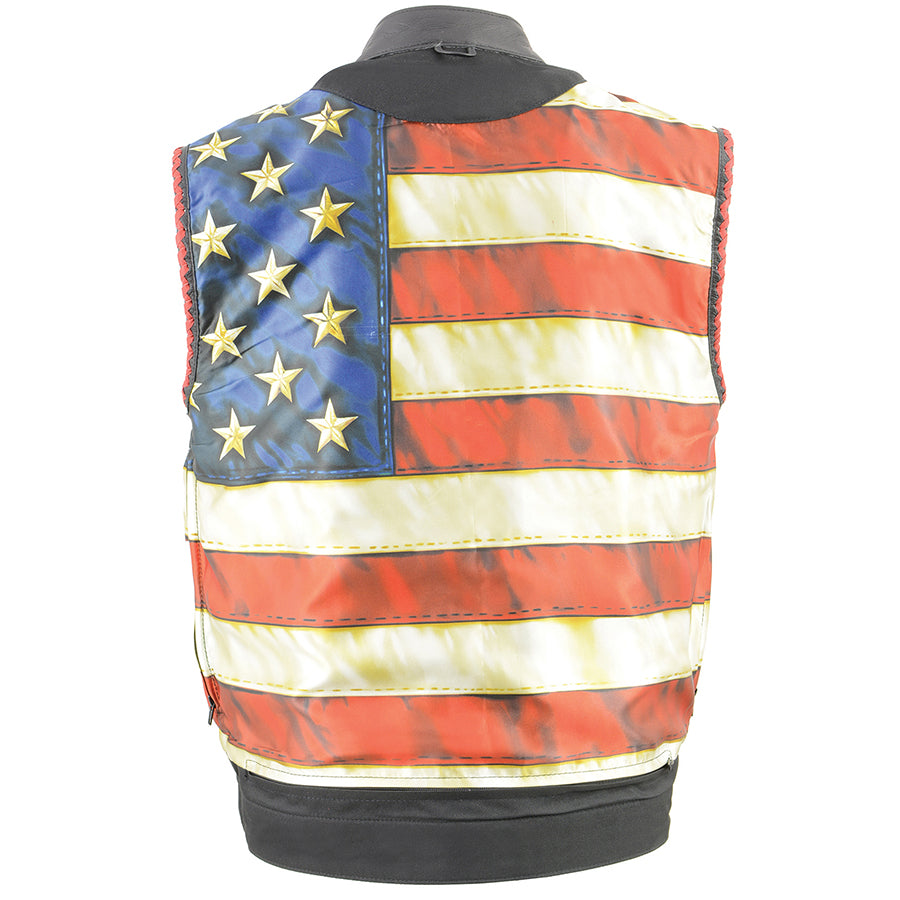 Men’s Club Style Leather Vest with Red Stitching & Laced Arm Holes