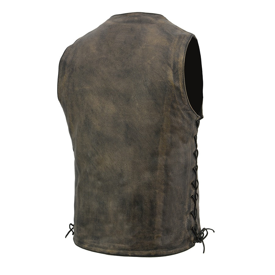 Men’s Brown Distressed 10 Pocket Vest