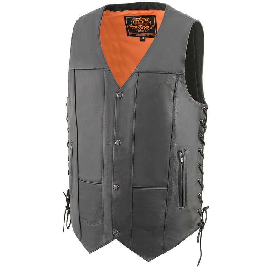 Men’s Cool Tec Black Leather 10 Pocket Snap Front Vest