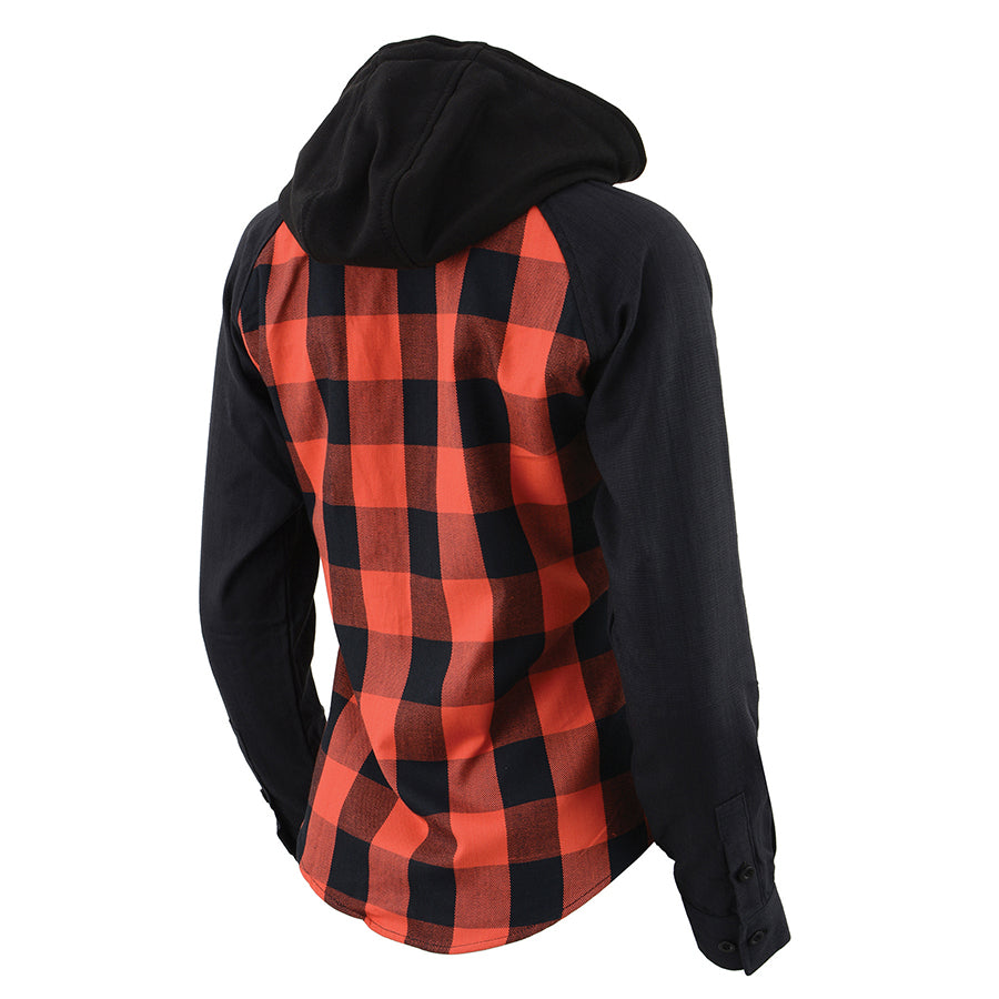 WOMEN’S BUTTON FRONT LONG SLEEVE COTTON FLANNEL SHIRT W/ DETACHABLE HOOD