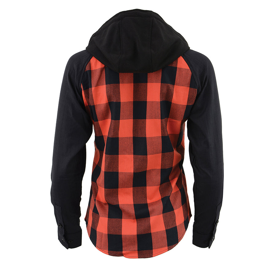 WOMEN’S BUTTON FRONT LONG SLEEVE COTTON FLANNEL SHIRT W/ DETACHABLE HOOD