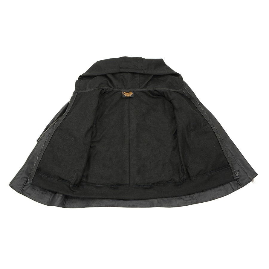 Women's Black Zipper Front Jacket with Full Sleeve Removable Hoodie