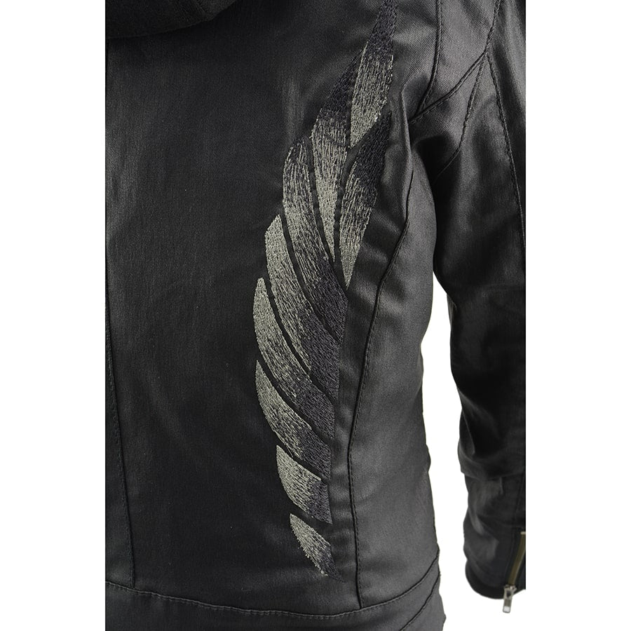 Women's Black Zipper Front Jacket with Full Sleeve Removable Hoodie