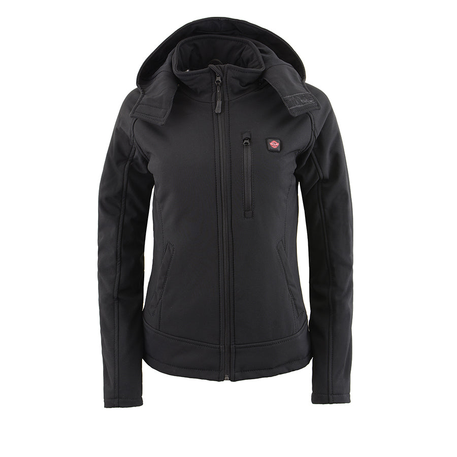 Women’s Black Heated Soft Shell Hooded Jacket with Included Battery Pack