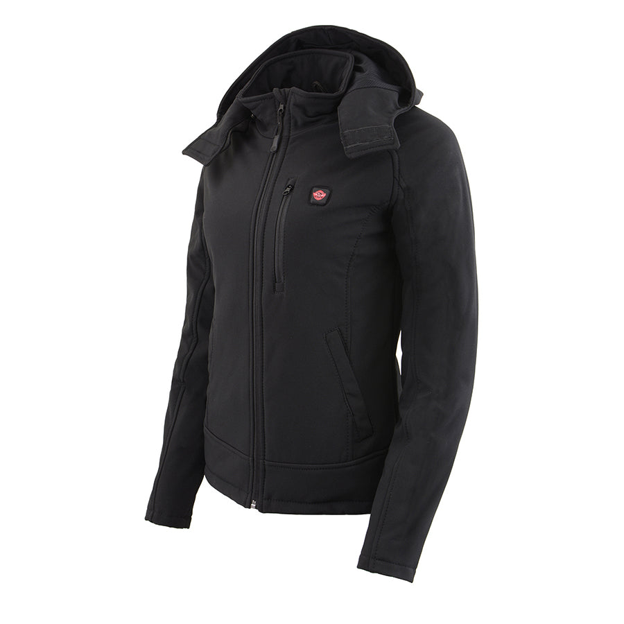 Women’s Black Heated Soft Shell Hooded Jacket with Included Battery Pack