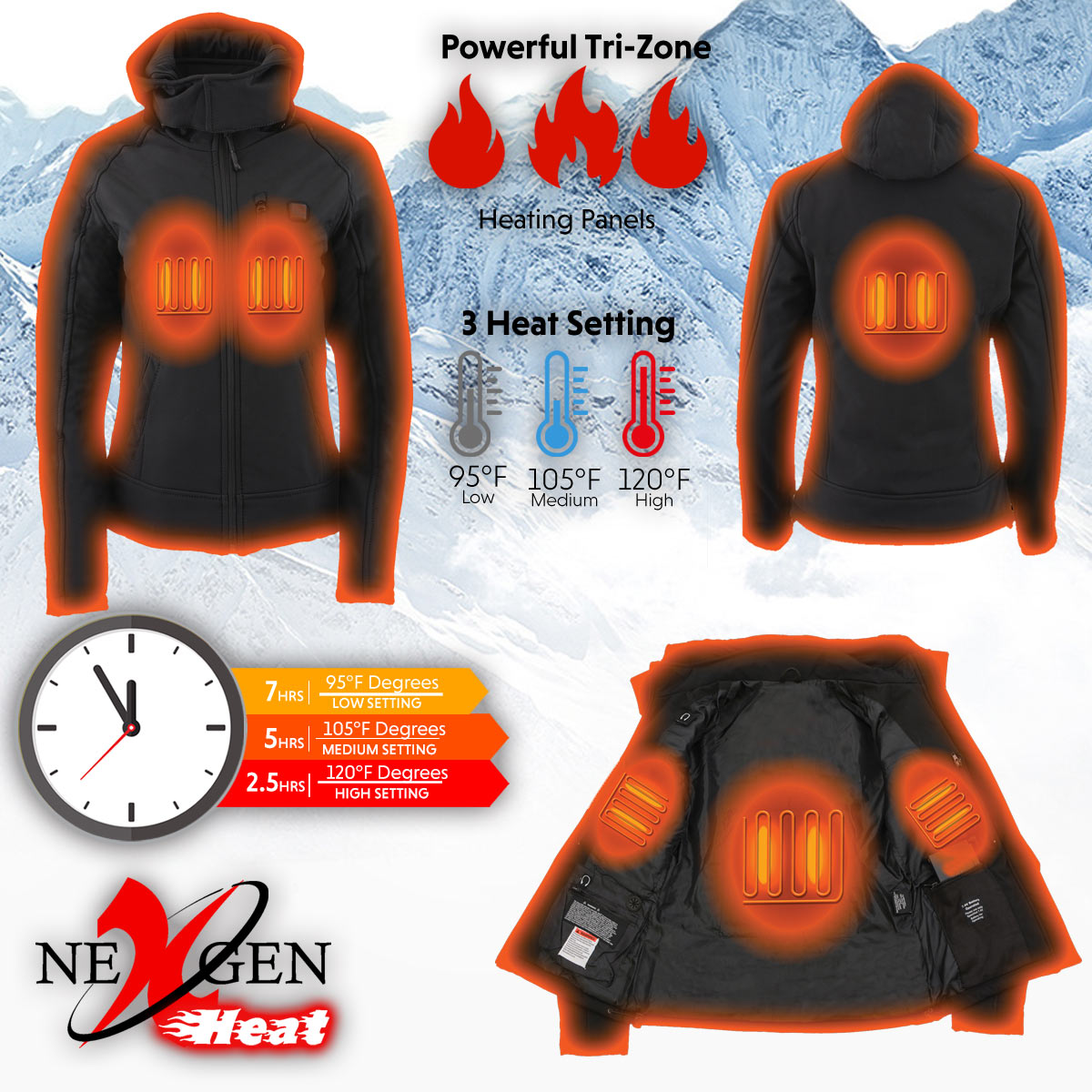 Women’s Black Heated Soft Shell Hooded Jacket with Included Battery Pack