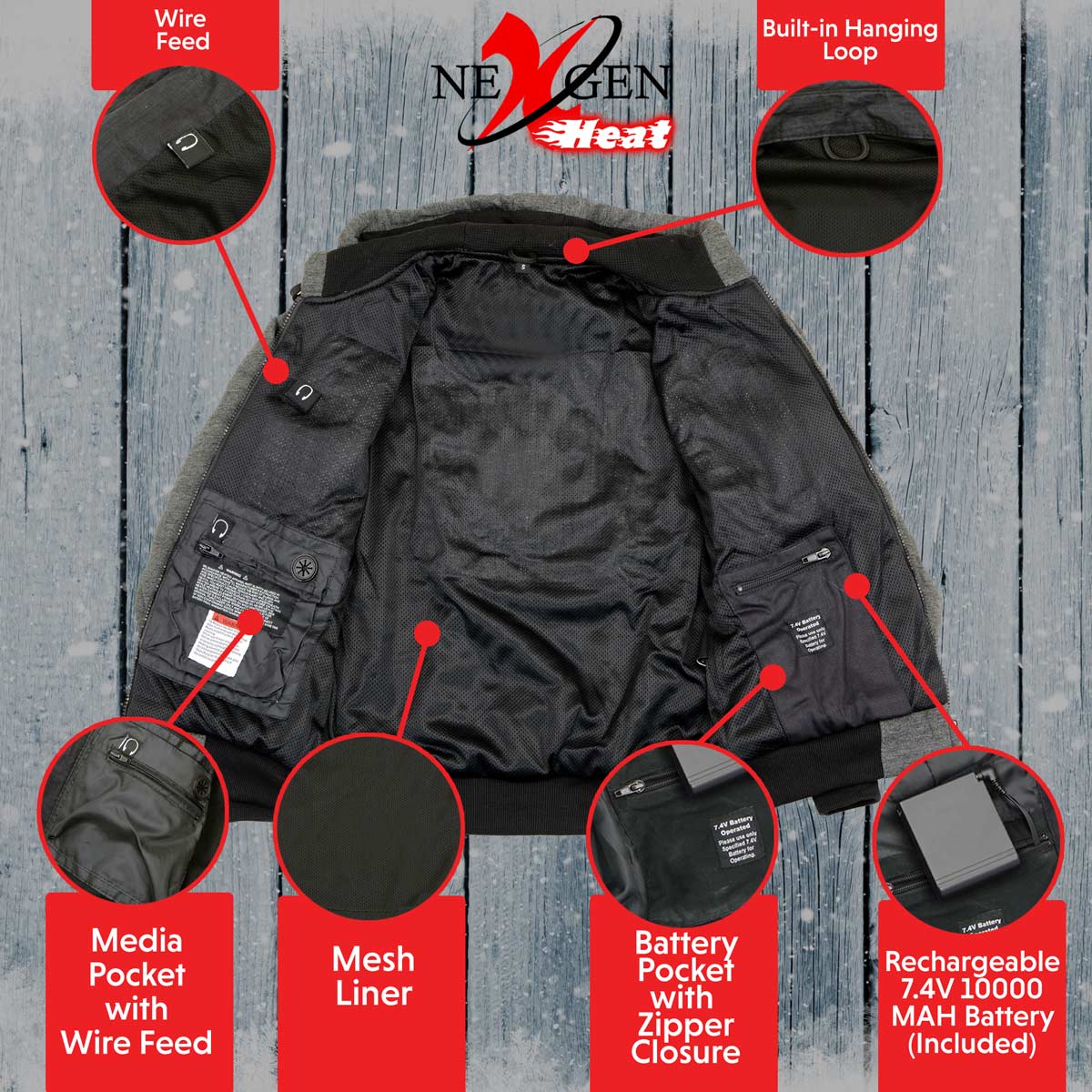 Men’s Zipper Front Heated Hoodie w/ Front & Back Heating Elements