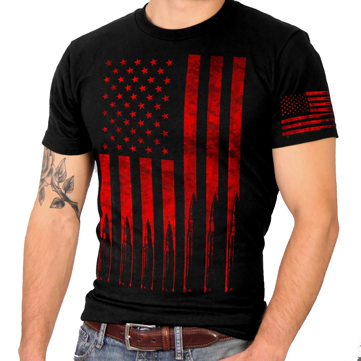 Men’s ‘American Flag Bullets’ Black T-Shirt