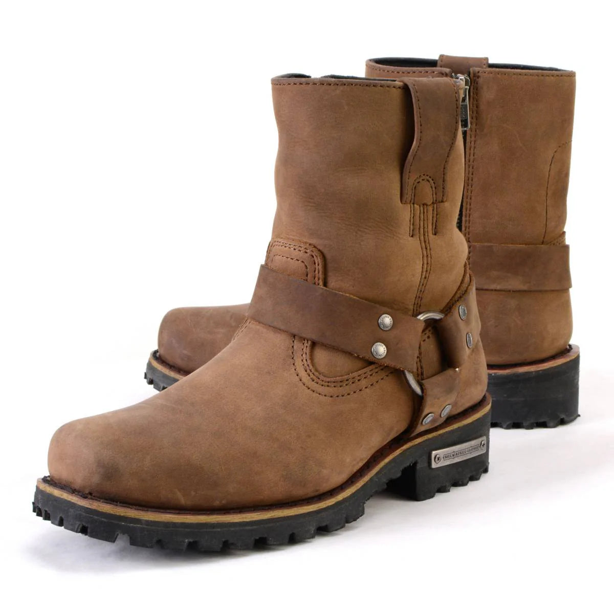 Women’s Crazy Horse Brown Leather Motorcycle Rider Short Harness Boots