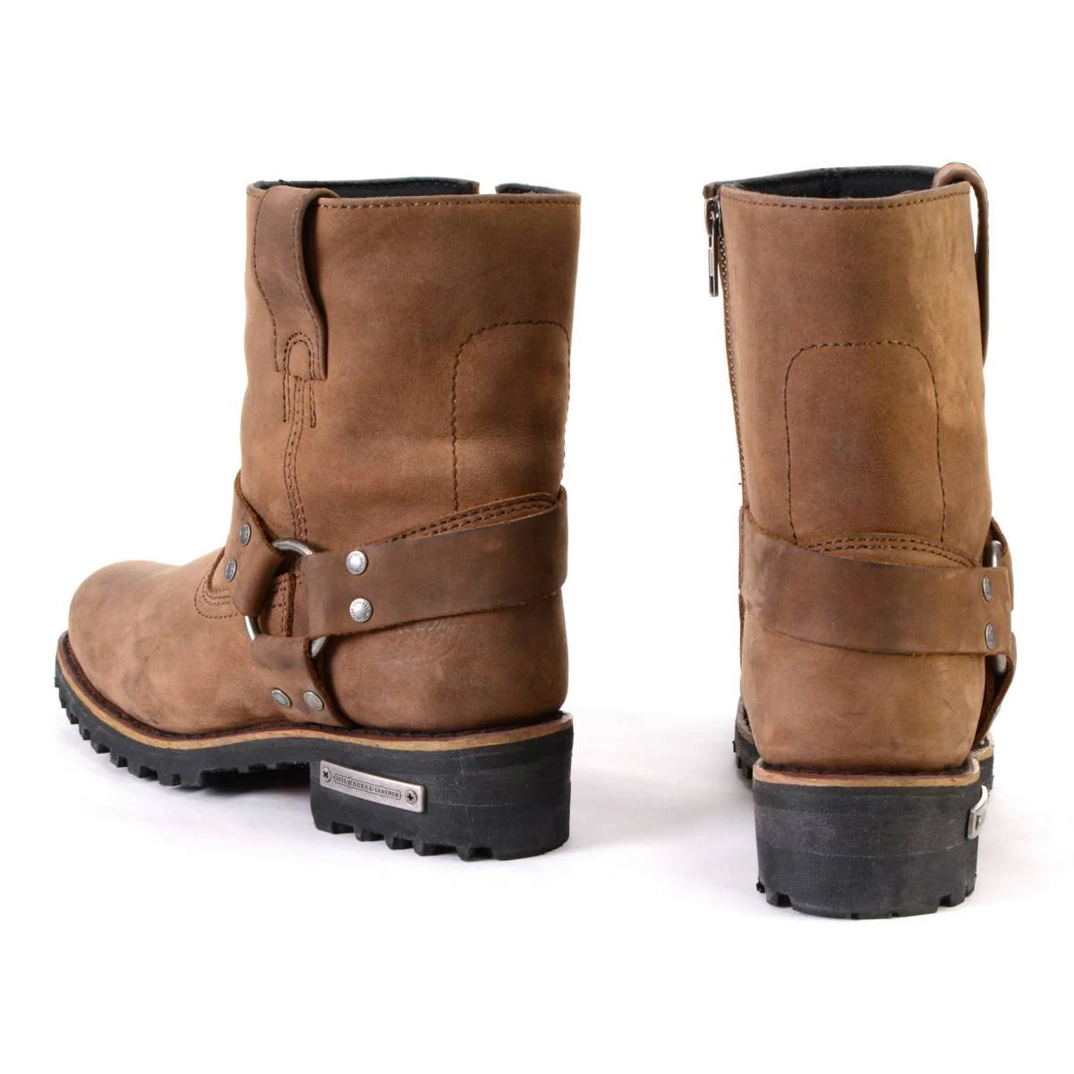 Women’s Crazy Horse Brown Leather Motorcycle Rider Short Harness Boots