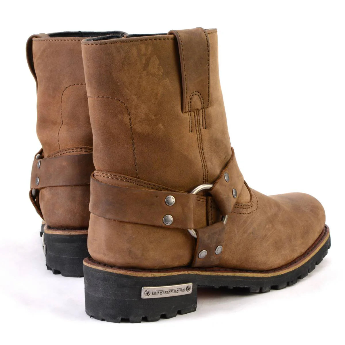 Women’s Crazy Horse Brown Leather Motorcycle Rider Short Harness Boots