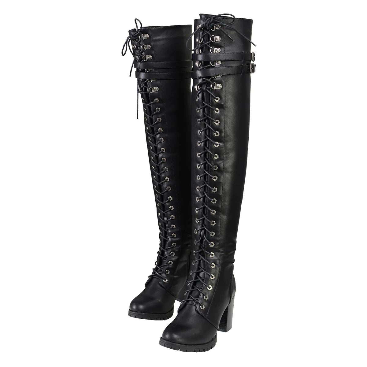 Women's Black Above the Knee Lace-Up Fashion Casual Boots