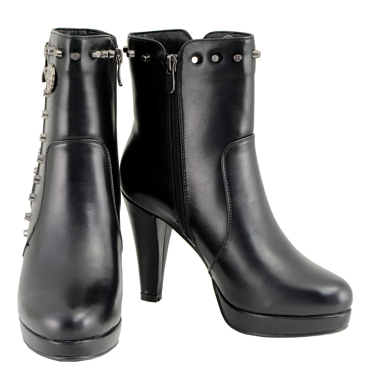 Women's Black Spiked Fashion Boots with Side Zippers