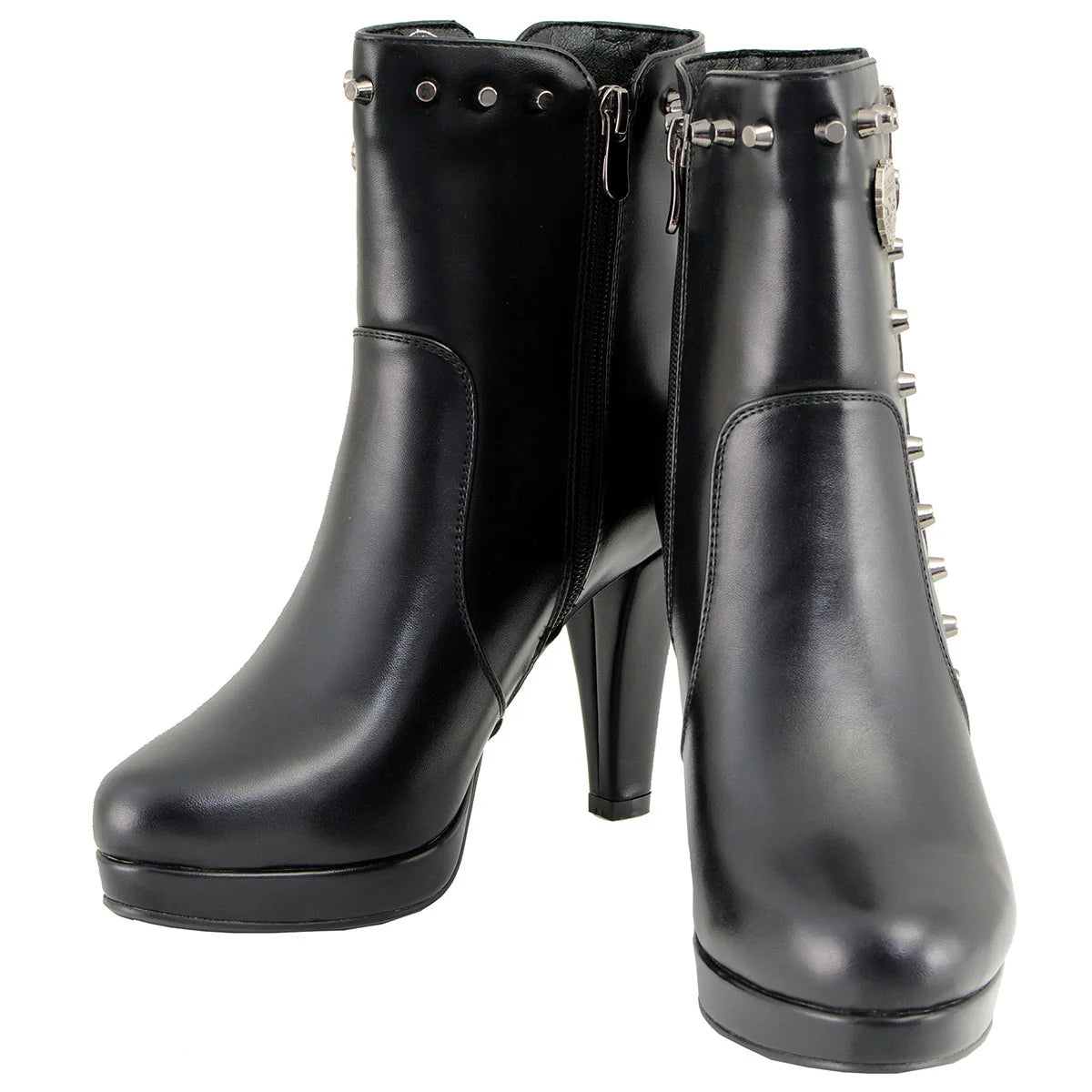 Women's Black Spiked Fashion Boots with Side Zippers