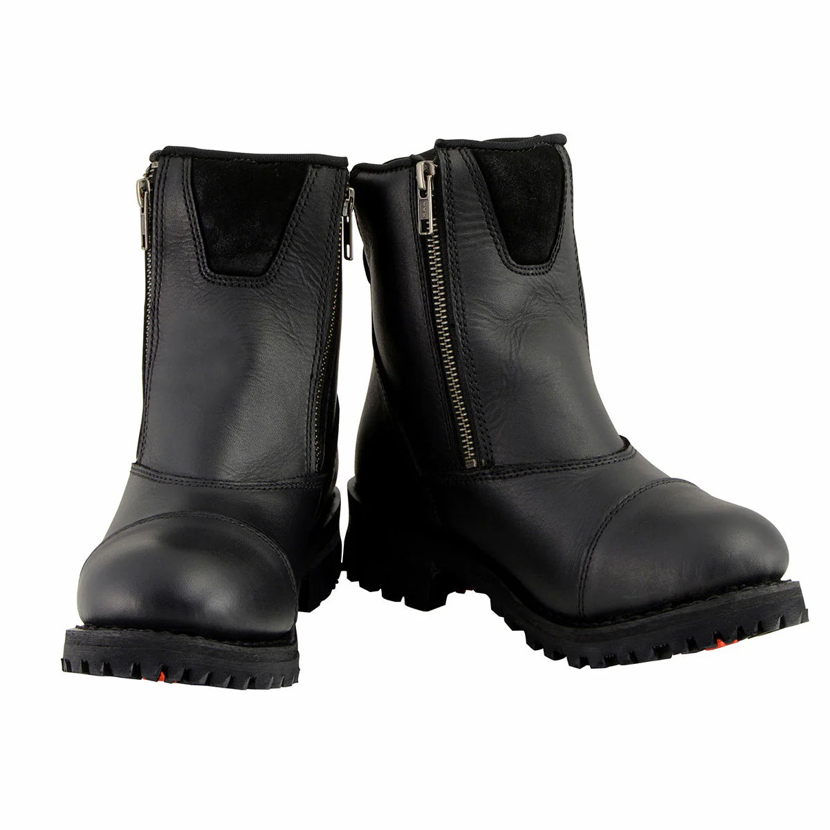 Men's Black Smooth Double Sided Zipper Entry Motorcycle Leather Boots