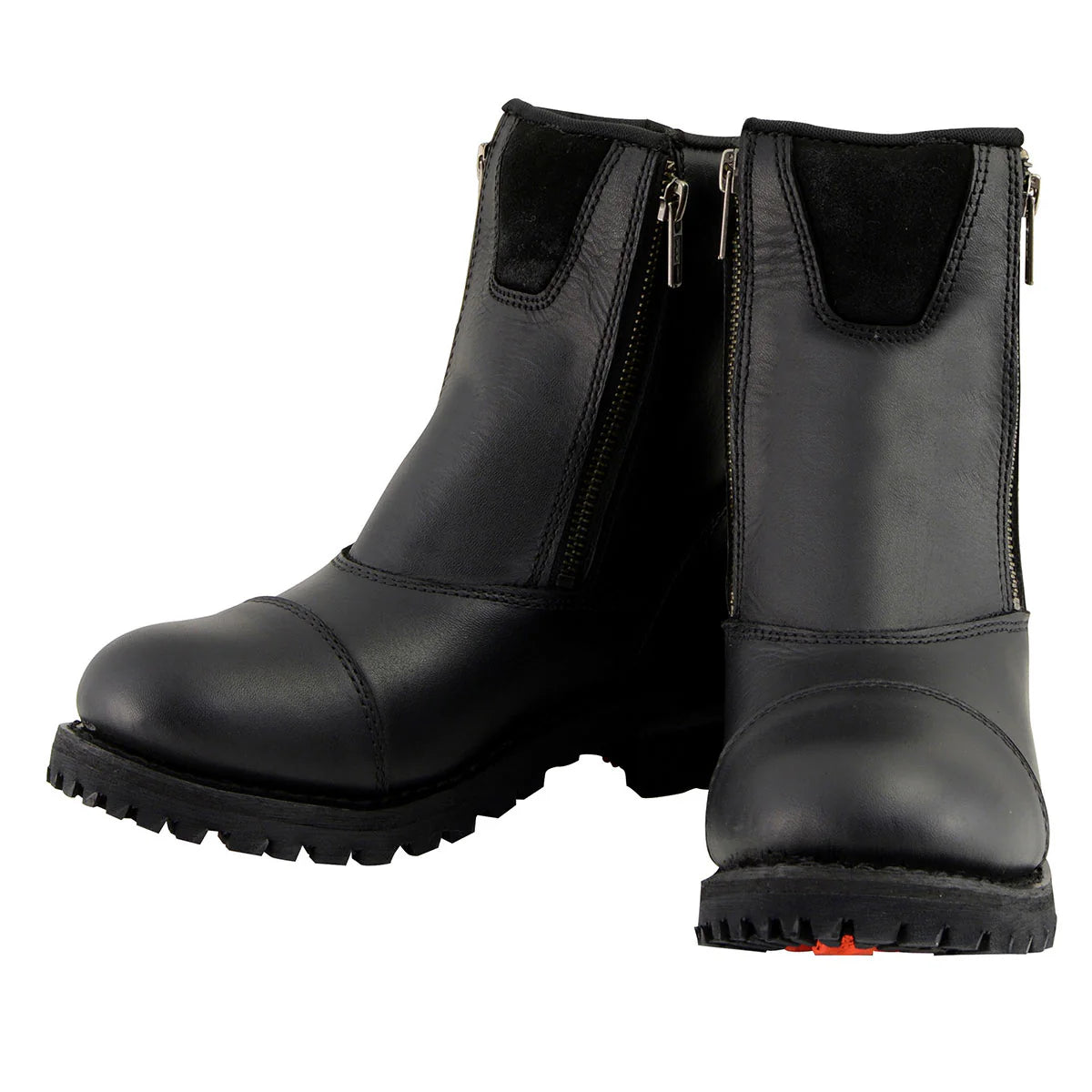 Men's Black Smooth Double Sided Zipper Entry Motorcycle Leather Boots
