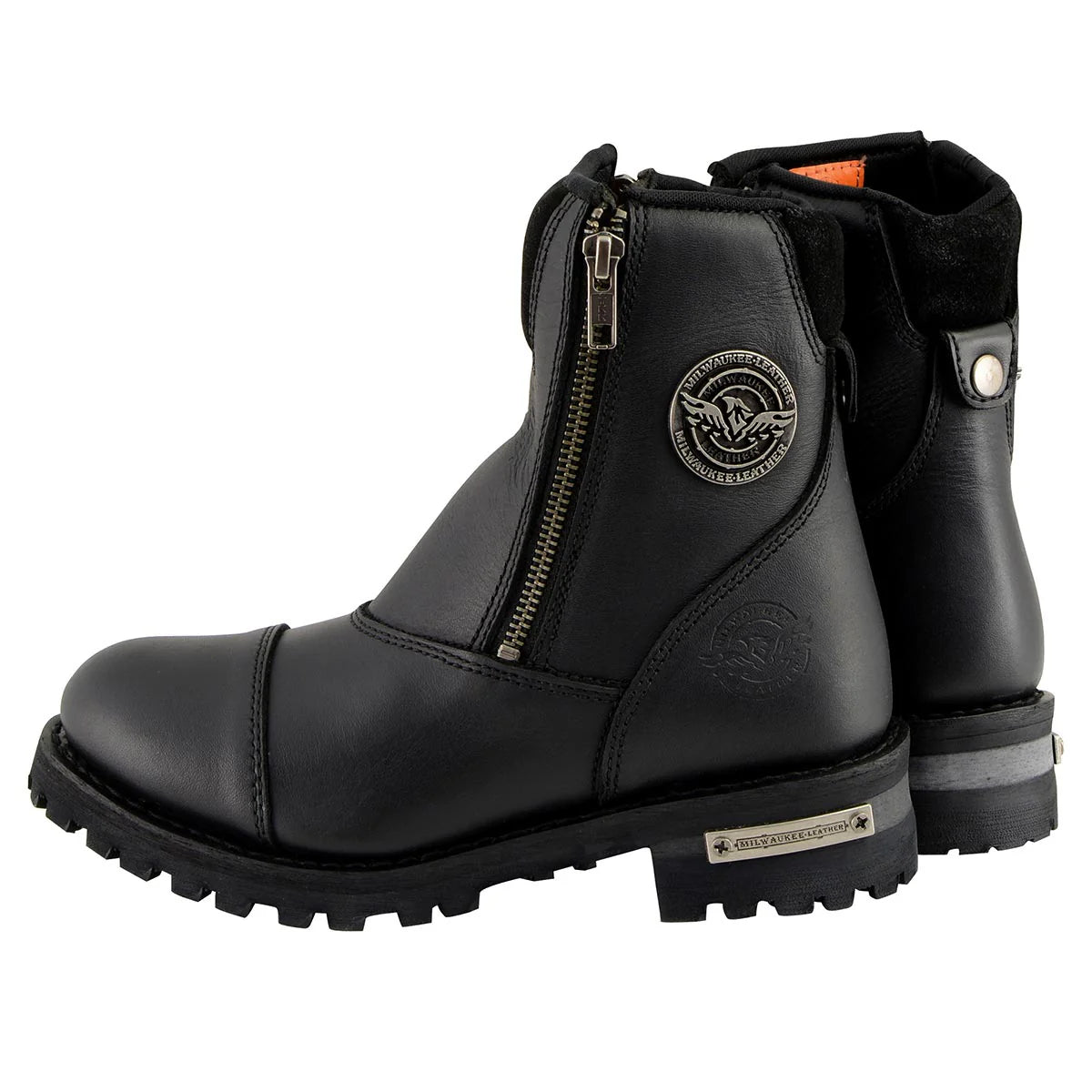 Men's Black Smooth Double Sided Zipper Entry Motorcycle Leather Boots