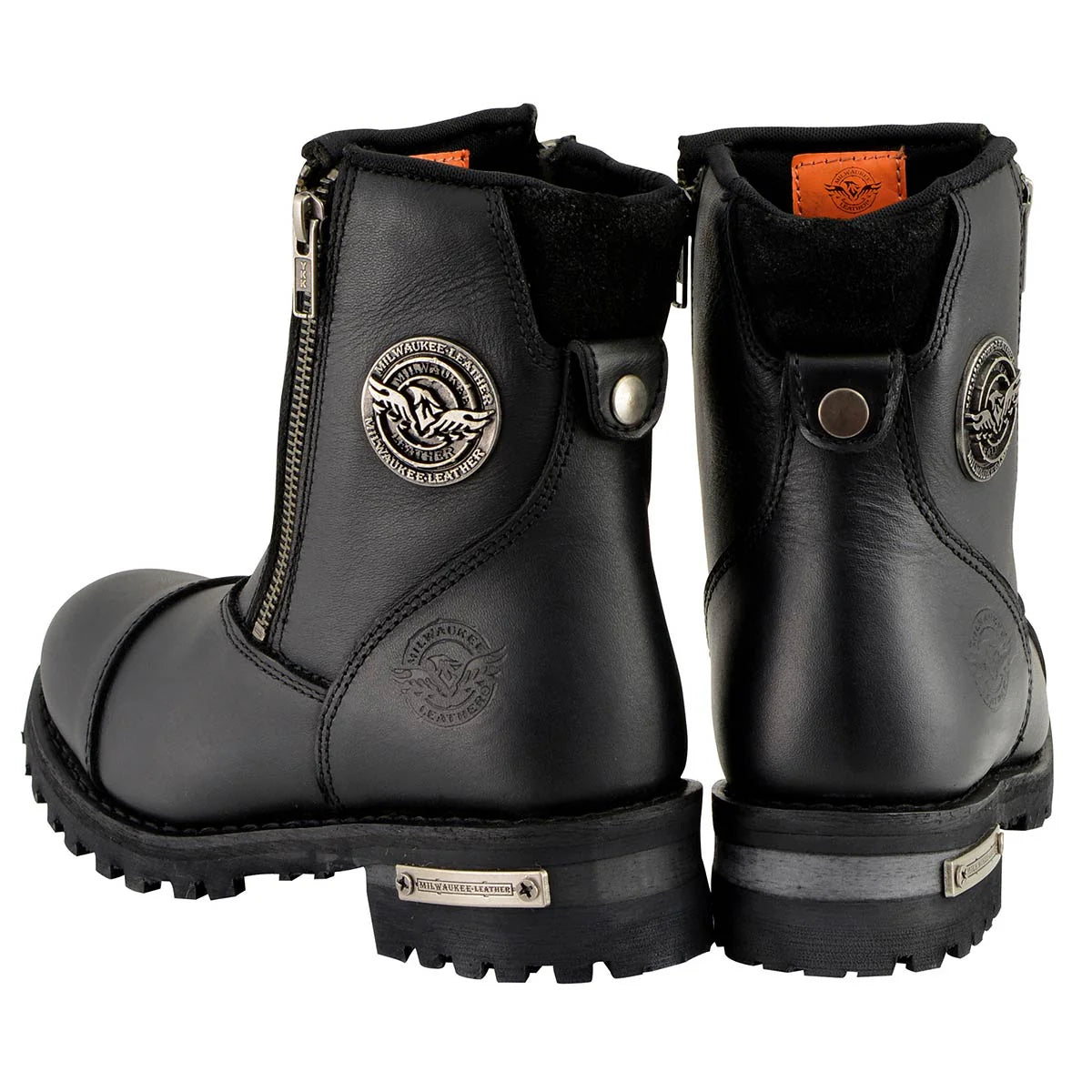 Men's Black Smooth Double Sided Zipper Entry Motorcycle Leather Boots