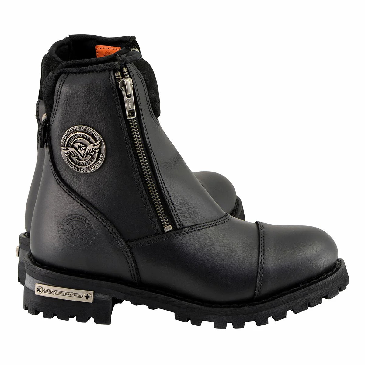 Men's Black Smooth Double Sided Zipper Entry Motorcycle Leather Boots