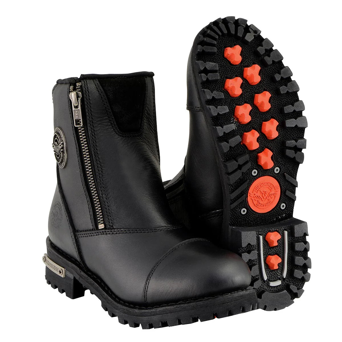Men's Black Smooth Double Sided Zipper Entry Motorcycle Leather Boots
