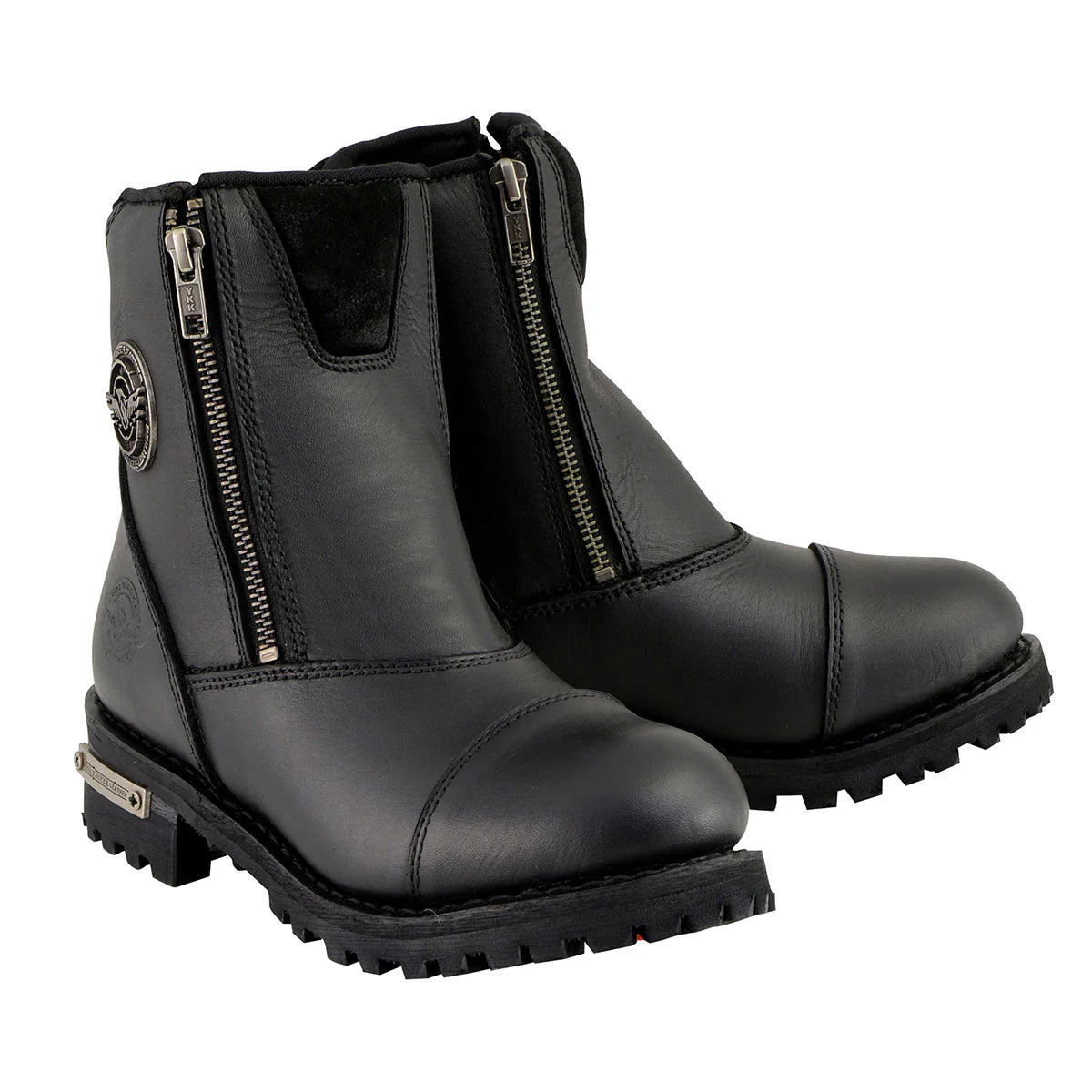 Men's Black Smooth Double Sided Zipper Entry Motorcycle Leather Boots
