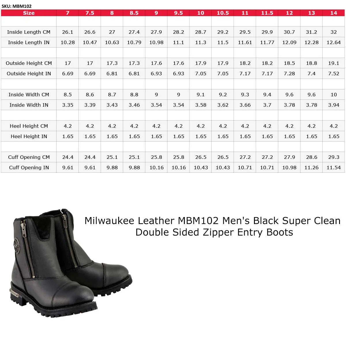 Men's Black Smooth Double Sided Zipper Entry Motorcycle Leather Boots