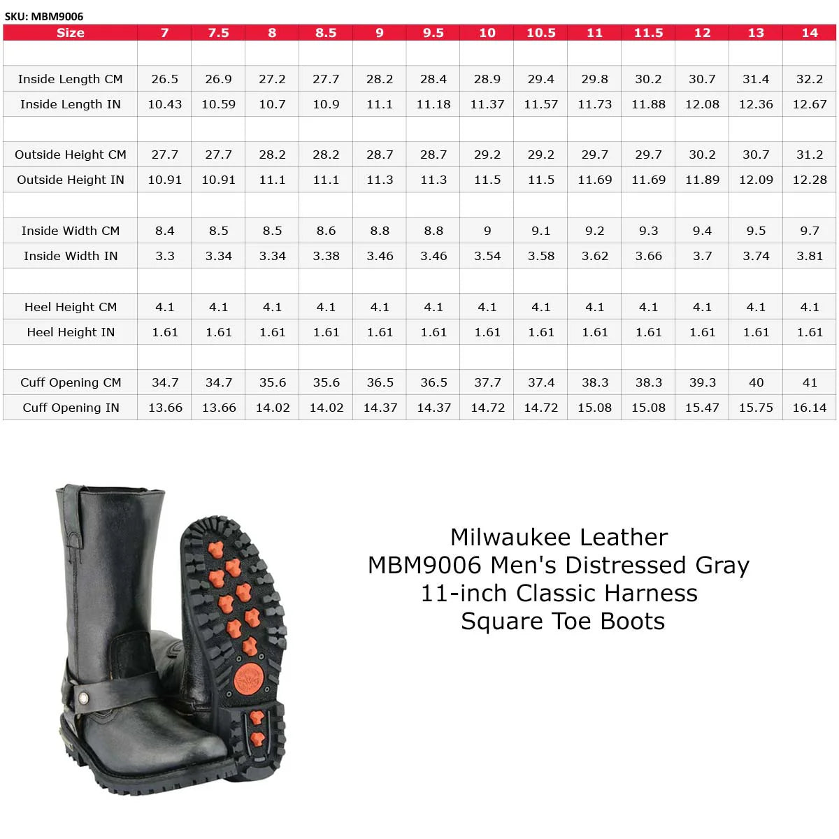 Men's Distressed Gray Leather 11-inch Classic Harness Square Toe Motorcycle Boots