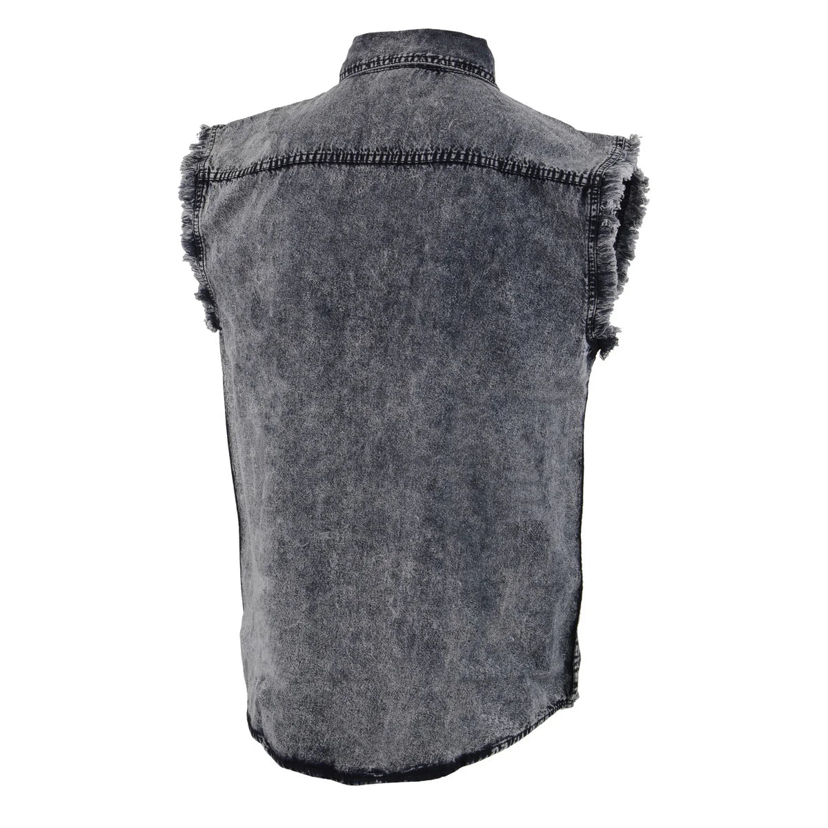 Men's Button-Down Cut Off Frayed Sleeveless Shirt