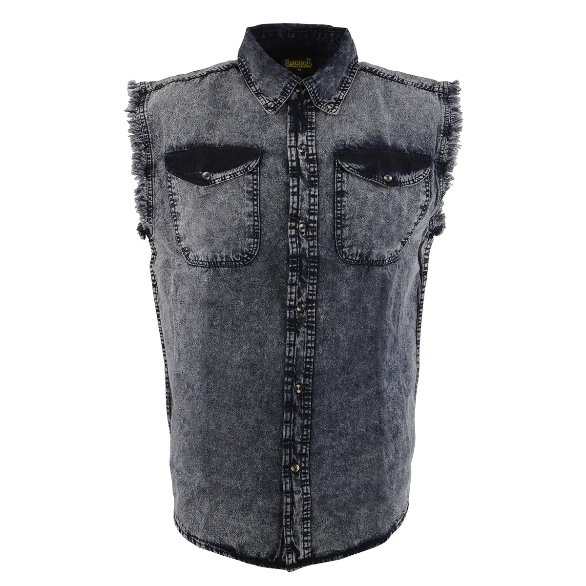 Men's Button-Down Cut Off Frayed Sleeveless Shirt