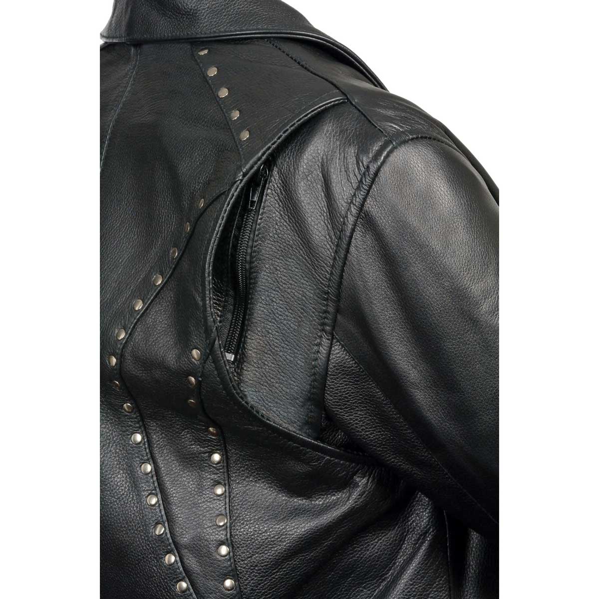 Women's Classic Riveted Motorcycle Black Leather Jacket
