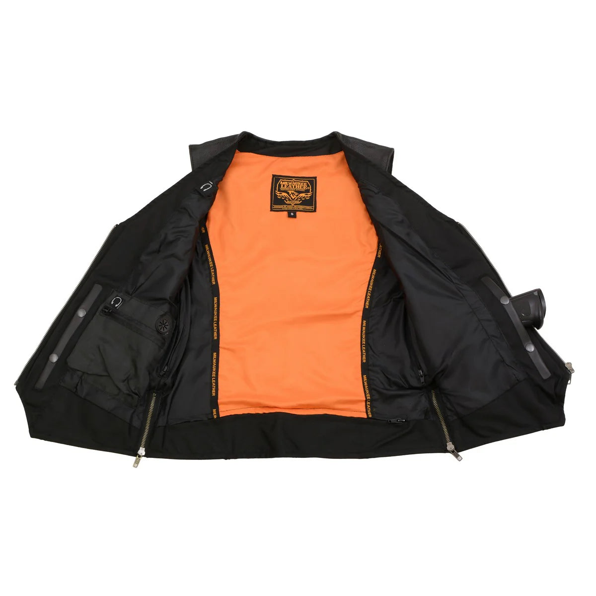 Women's Black Leather Classic V-Neck Motorcycle Rider Vest with Rhinestone Bling Detail