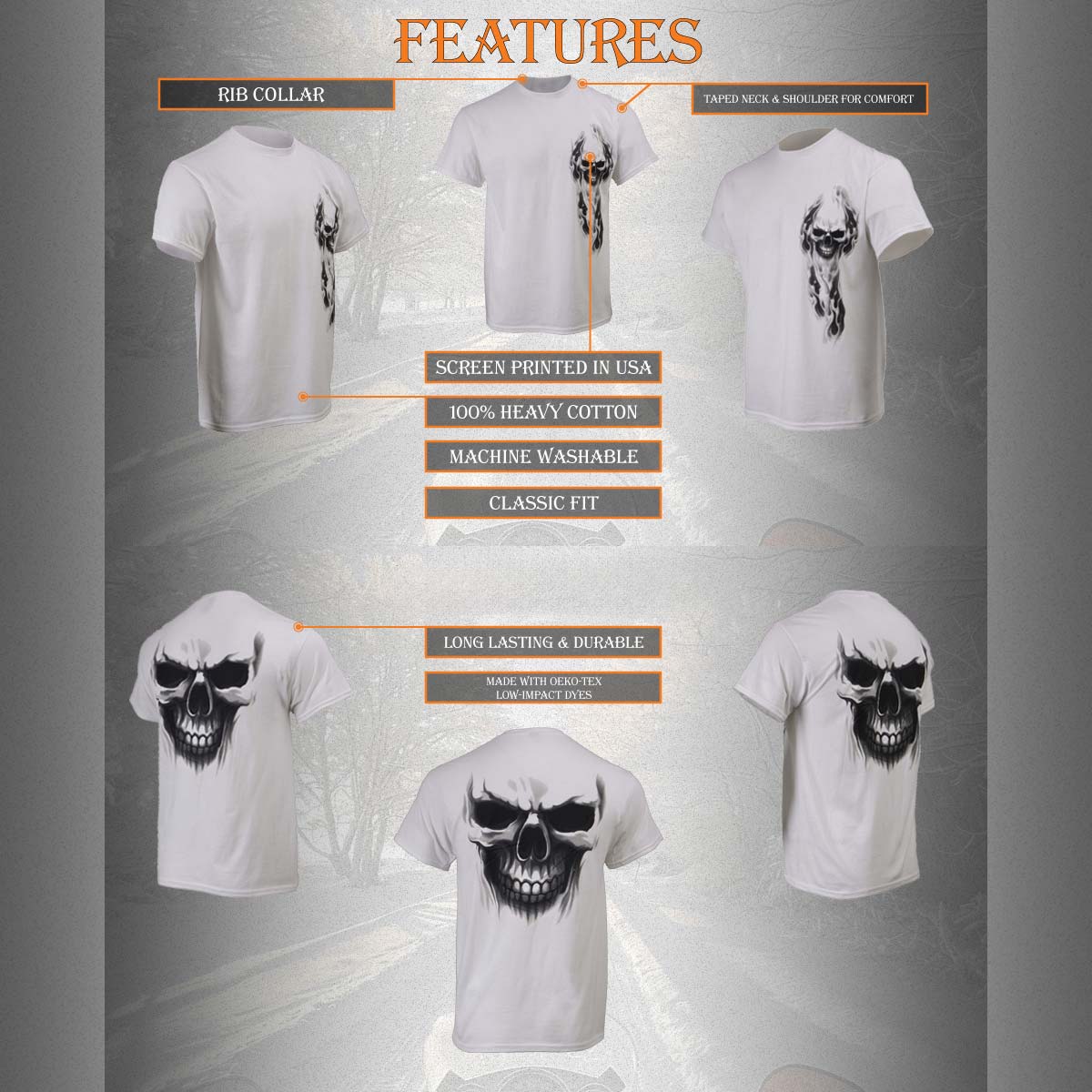 Ghost' Skull Double Sided White Printed T-Shirt