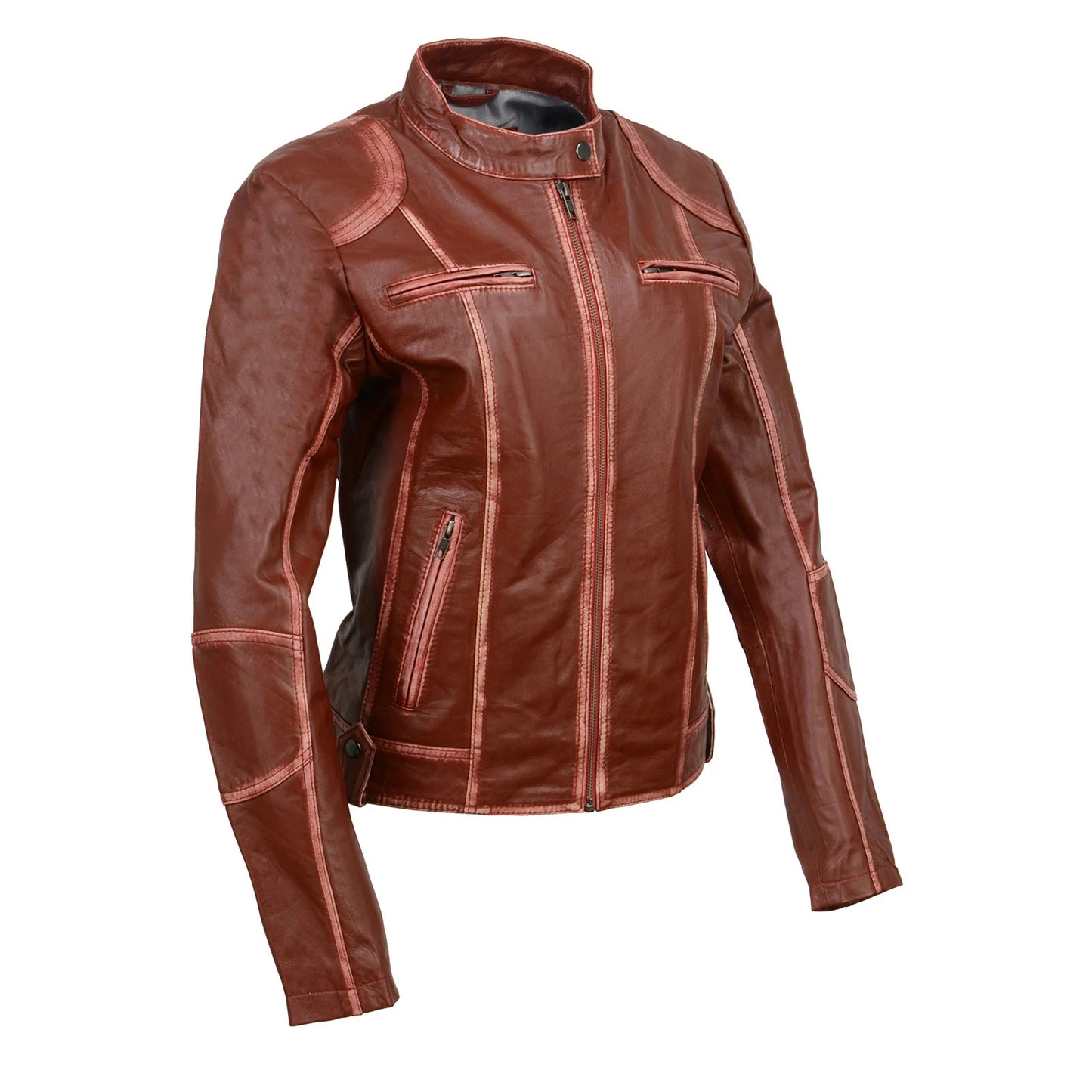 Maroon Sheepskin Scuba Style Fashion Leather Jacket