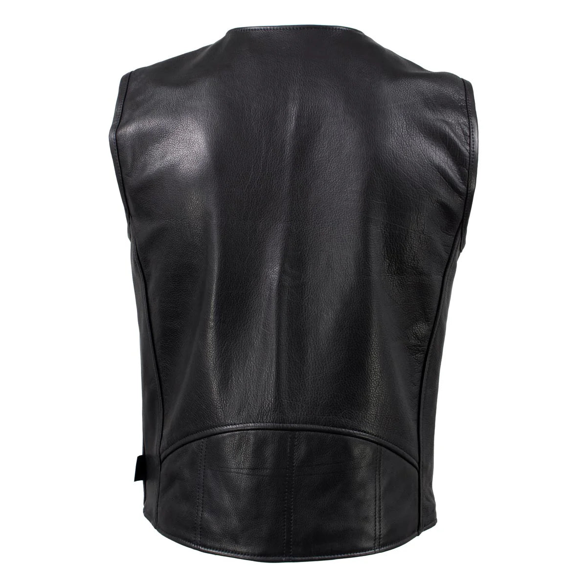Men's Black 'Slinger' V-Neck Motorcycle Premium Leather Zippered Vest