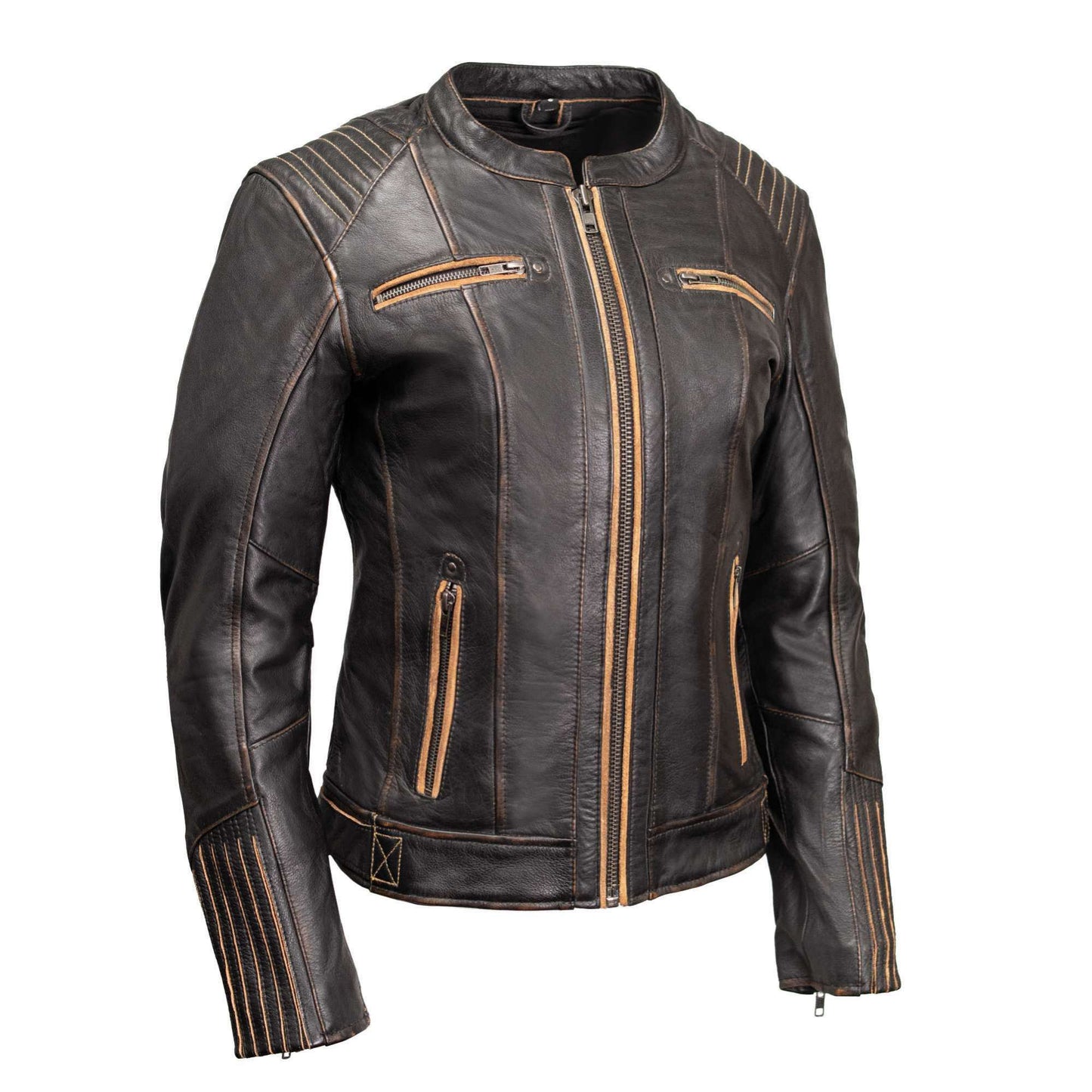 Women’s Rebel Scooter-Style Leather Jacket – Vintage Brown, Milwaukee Motorcycle Clothing Co.
