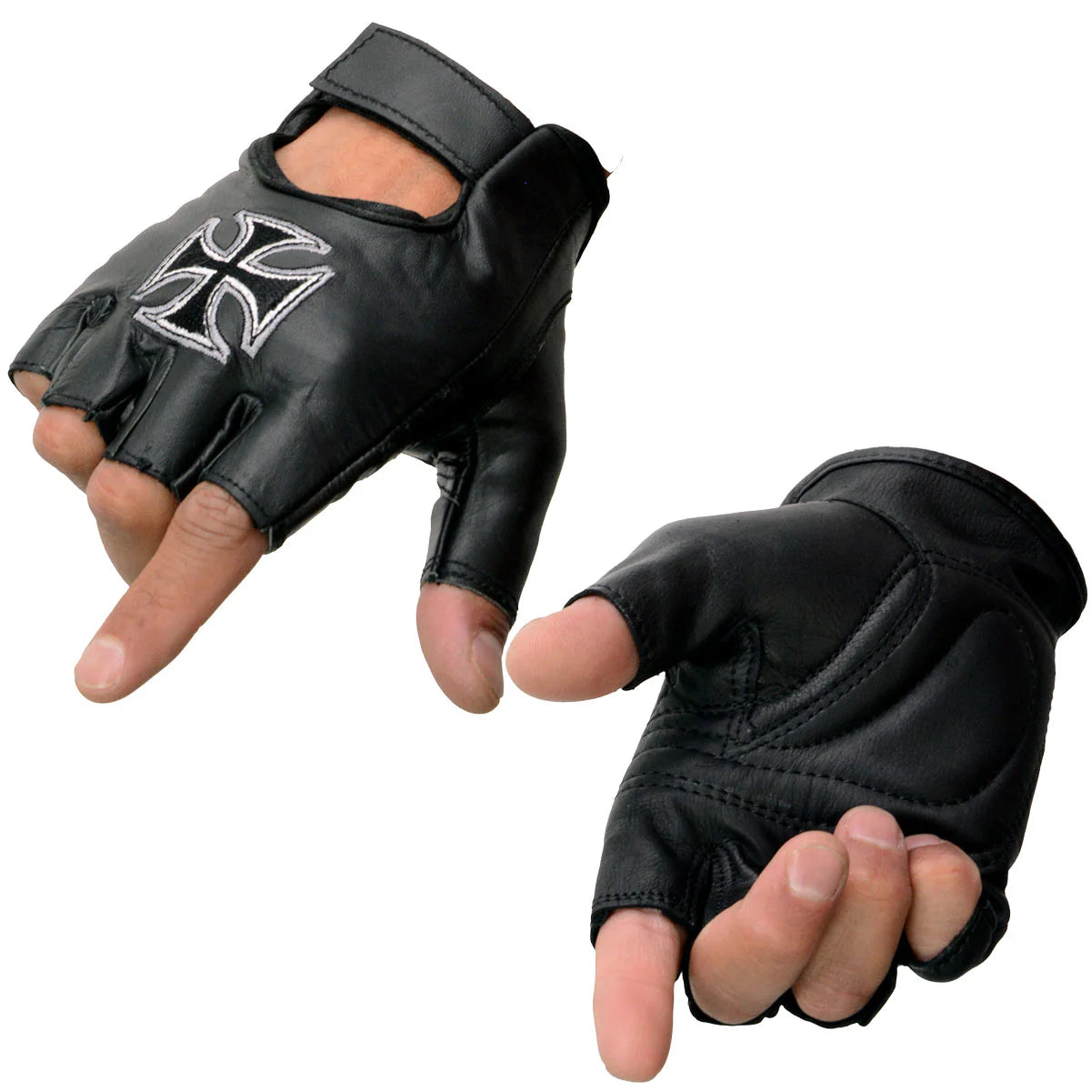 🔥 Milwaukee Leather SH354 — Classic Fingerless Gloves with Iron Cross Style 🔥