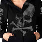 Ladies Black Zipper Hoodie Bones Print Artwork