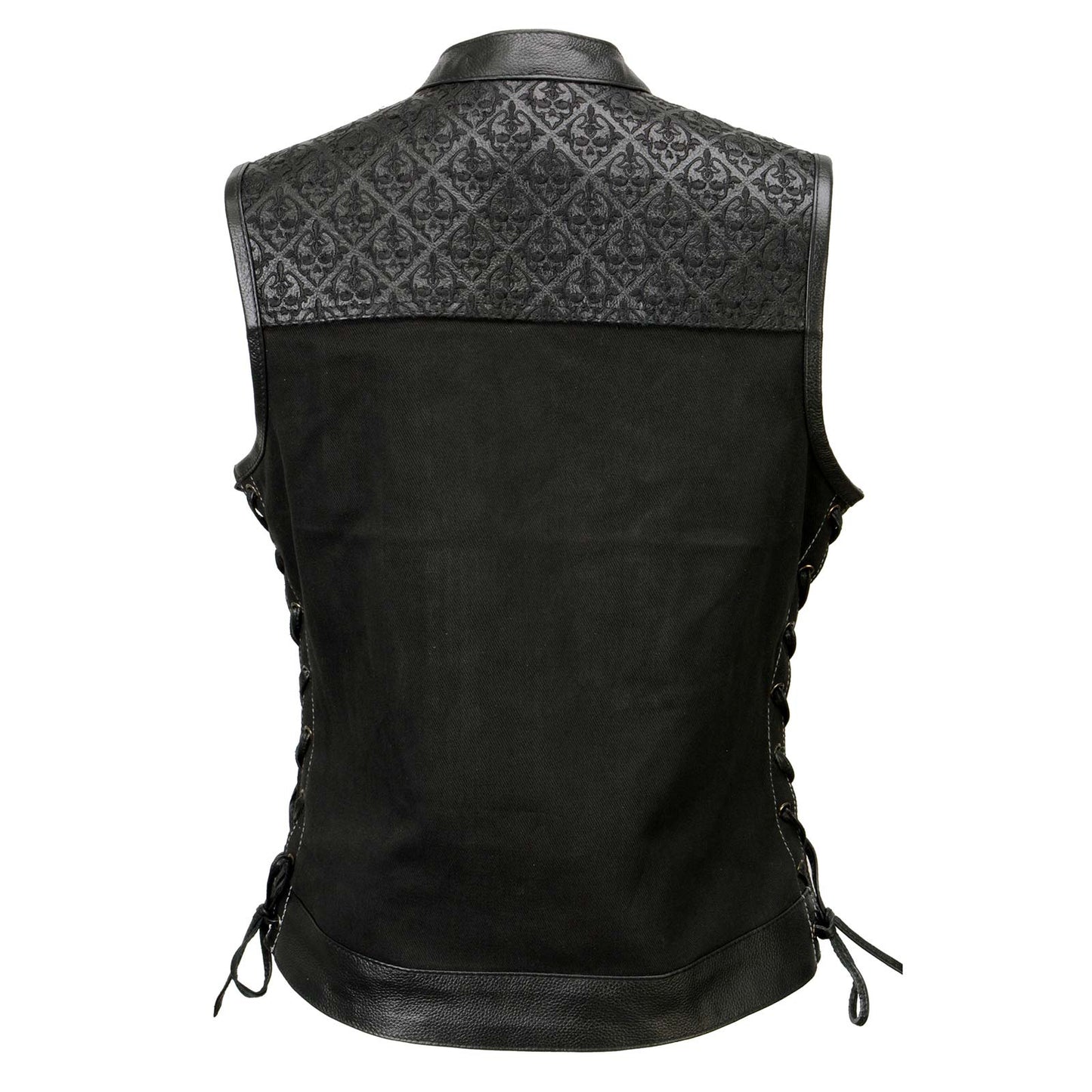 Women's 'Skelly' Black Motorcycle Denim Vest W/ Skull Embroidery